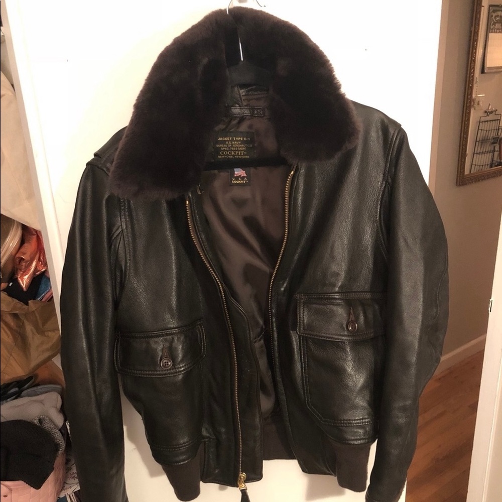 Cockpit G1 Leather Flight Jacket with Fur Collar